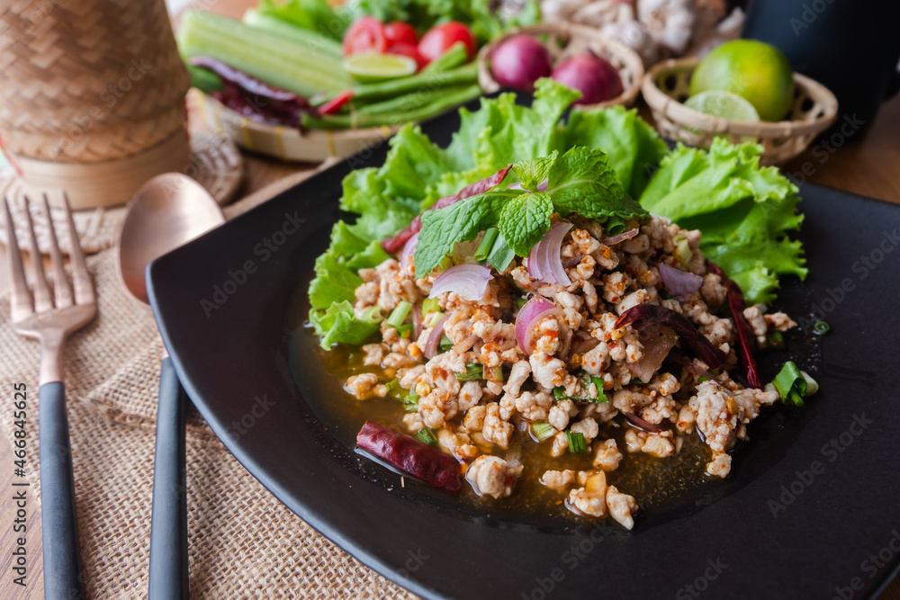 Spicy Minced Pork Salad (Larb Moo), Northeastern Thai food Spicy Minced Pork Salad (Larb Moo), Northeastern Thai food