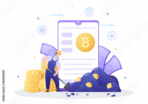 Cryptocurrency Wallet App on Mobile of Blockchain Technology, Bitcoin, Money Market, Altcoins or Finance Exchange with Credit Card in Flat Vector Illustration