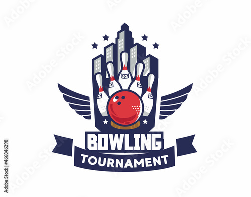 bowling city with wings logo for all types of teams and events
