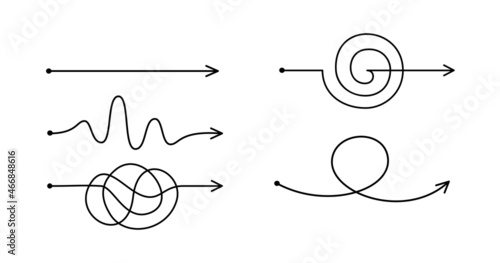 Different hand drawn doodle scribble path lines. Business solution searching concept. Way to solve problem. Vector design elements for trending infographic.