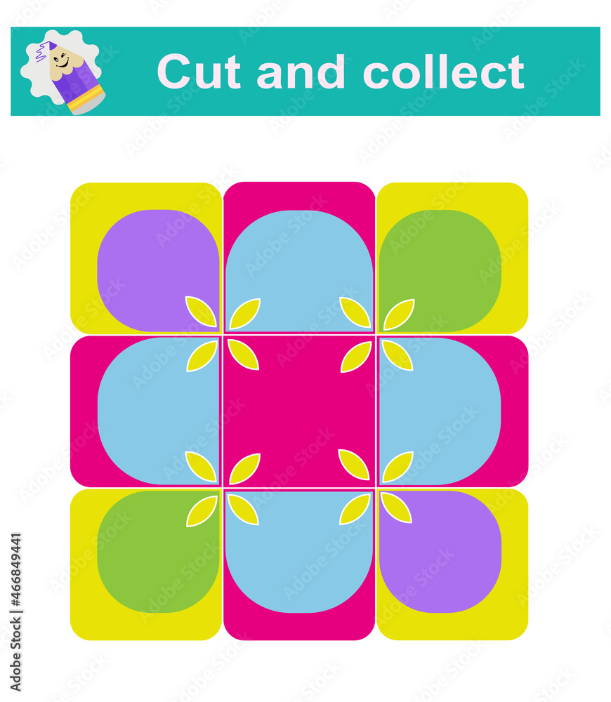 Game for kids. Cut and collect. Educational game. Worksheet. Game for kids. Cut and collect. Educational game. Worksheet.