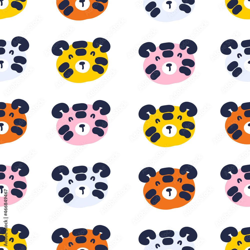 Hand drawn seamless pattern with cute tiger faces. Perfect for T-shirt, textile and print. Cartoon style vector illustration for decor and design.
Hand drawn seamless pattern with cute tiger faces. Perfect for T-shirt, textile and print. Cartoon style vector illustration for decor and design.