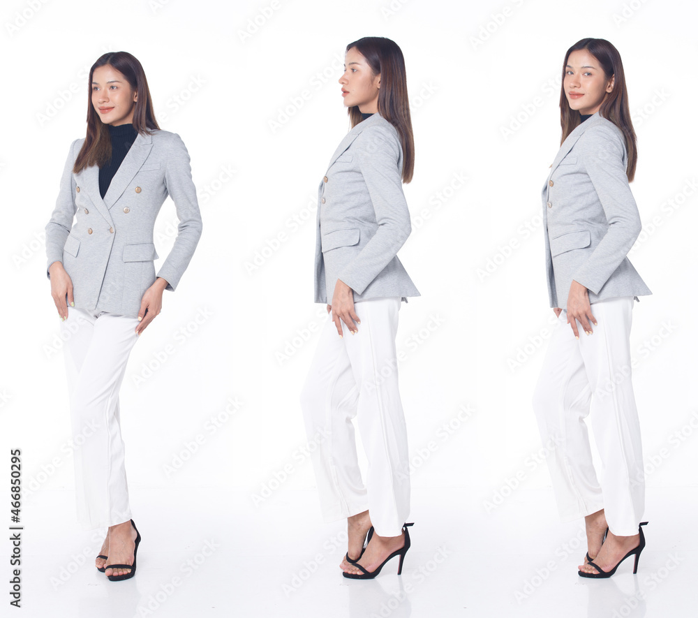 Collage Group Full length Figure snap of 20s Asian Woman brown hair business suit pant and high Collage Group Full length Figure snap of 20s Asian Woman brown hair business suit pant and high