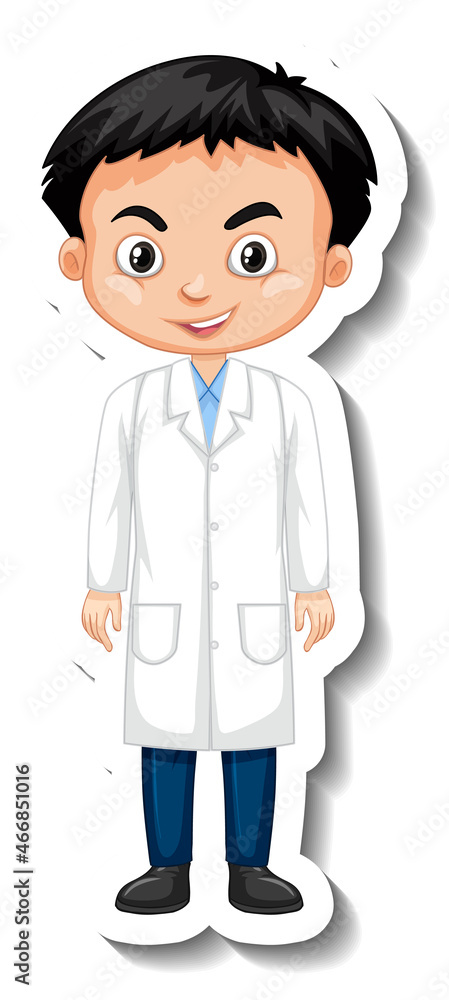 Scientist boy cartoon character sticker Scientist boy cartoon character sticker
