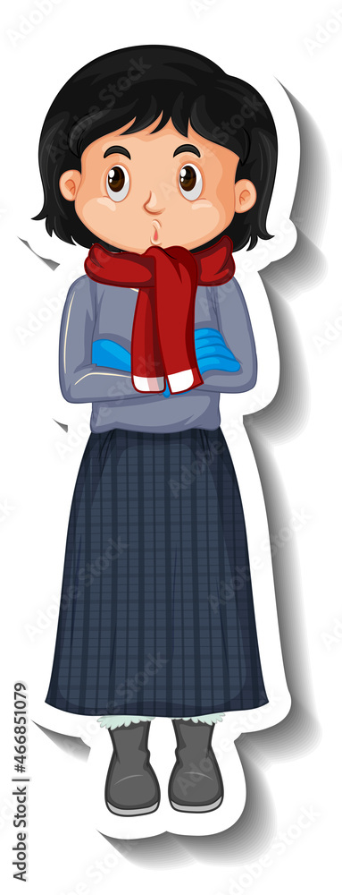 A girl wearing winter outfit cartoon sticker A girl wearing winter outfit cartoon sticker