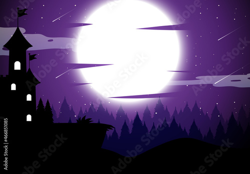 Spooky night background with full moon