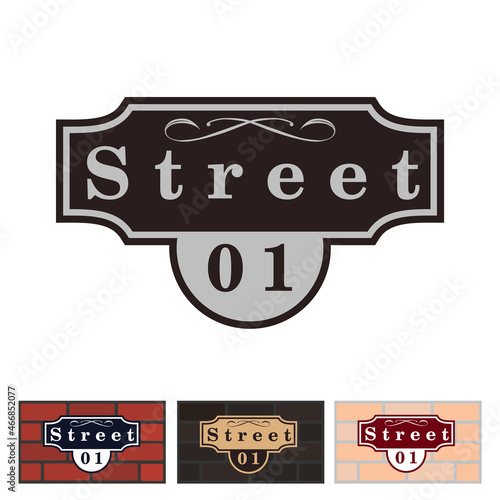 Addressable figured plate with a street number for residential and non-residential premises, houses, shops, cafes. Different colors pattern, isolated vector illustration