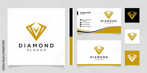 Diamond Jewellery Logo Design Vector Template with business card design.