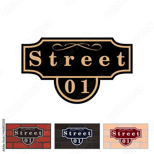 Addressable figured plate with a street number for residential and non-residential premises, houses, shops, cafes. Different colors pattern, isolated vector illustration