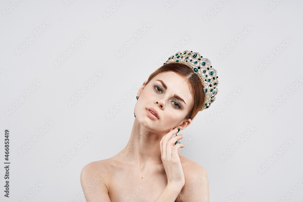 portrait of a woman luxury naked shoulders cosmetics fashion isolated background portrait of a woman luxury naked shoulders cosmetics fashion isolated background