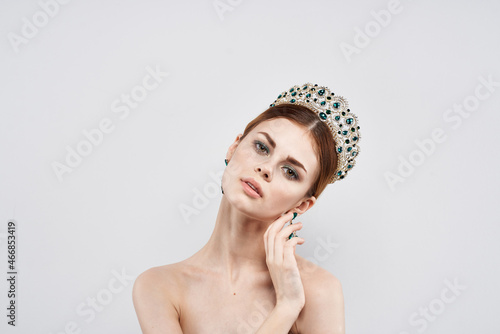 portrait of a woman luxury naked shoulders cosmetics fashion isolated background