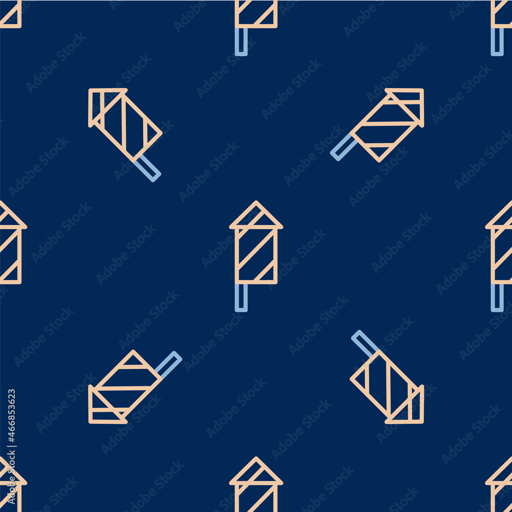 Line Firework rocket icon isolated seamless pattern on blue background. Concept of fun party. Explosive pyrotechnic symbol. Vector Line Firework rocket icon isolated seamless pattern on blue background. Concept of fun party. Explosive pyrotechnic symbol. Vector