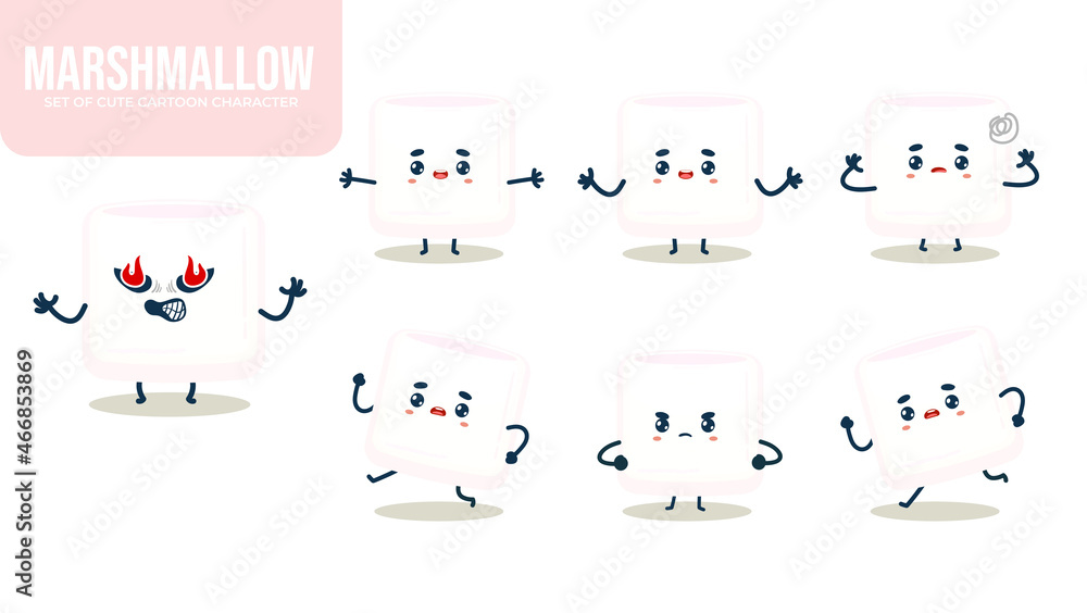 Set of cute marshmallow cartoon character with different poses Premium Vector Set of cute marshmallow cartoon character with different poses Premium Vector