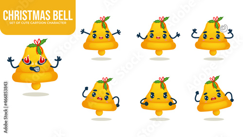 Set of cute christmas bell cartoon character with different poses Premium Vector