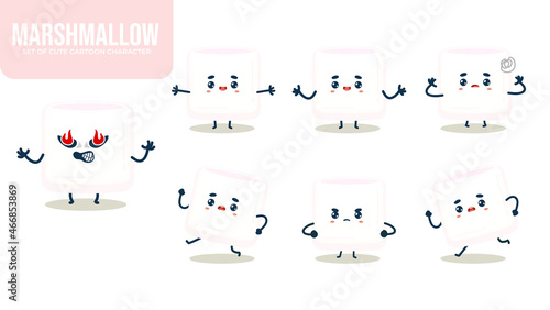 Set of cute marshmallow cartoon character with different poses Premium Vector