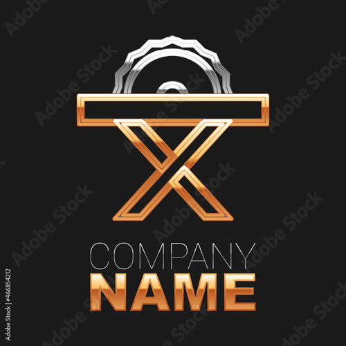 Line Electric circular saw with steel toothed disc icon isolated on black background. Electric hand tool for cutting wood or metal. Colorful outline concept. Vector