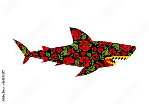 Flower shark. Marine predator made of flowers. vector illustration