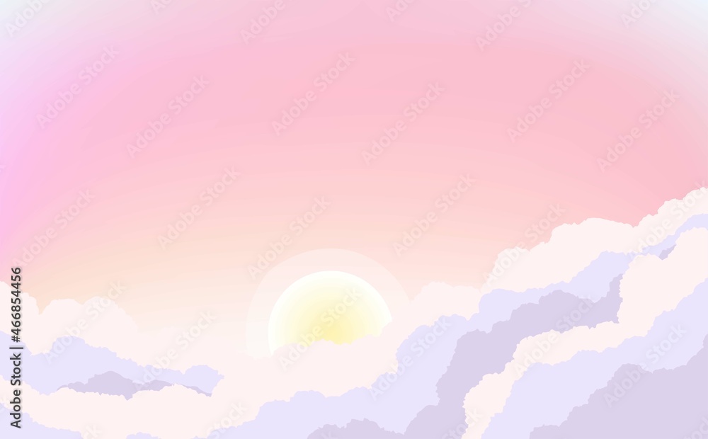 下部に雲が広がり太陽が見える景色 下部に雲が広がり太陽が見える景色