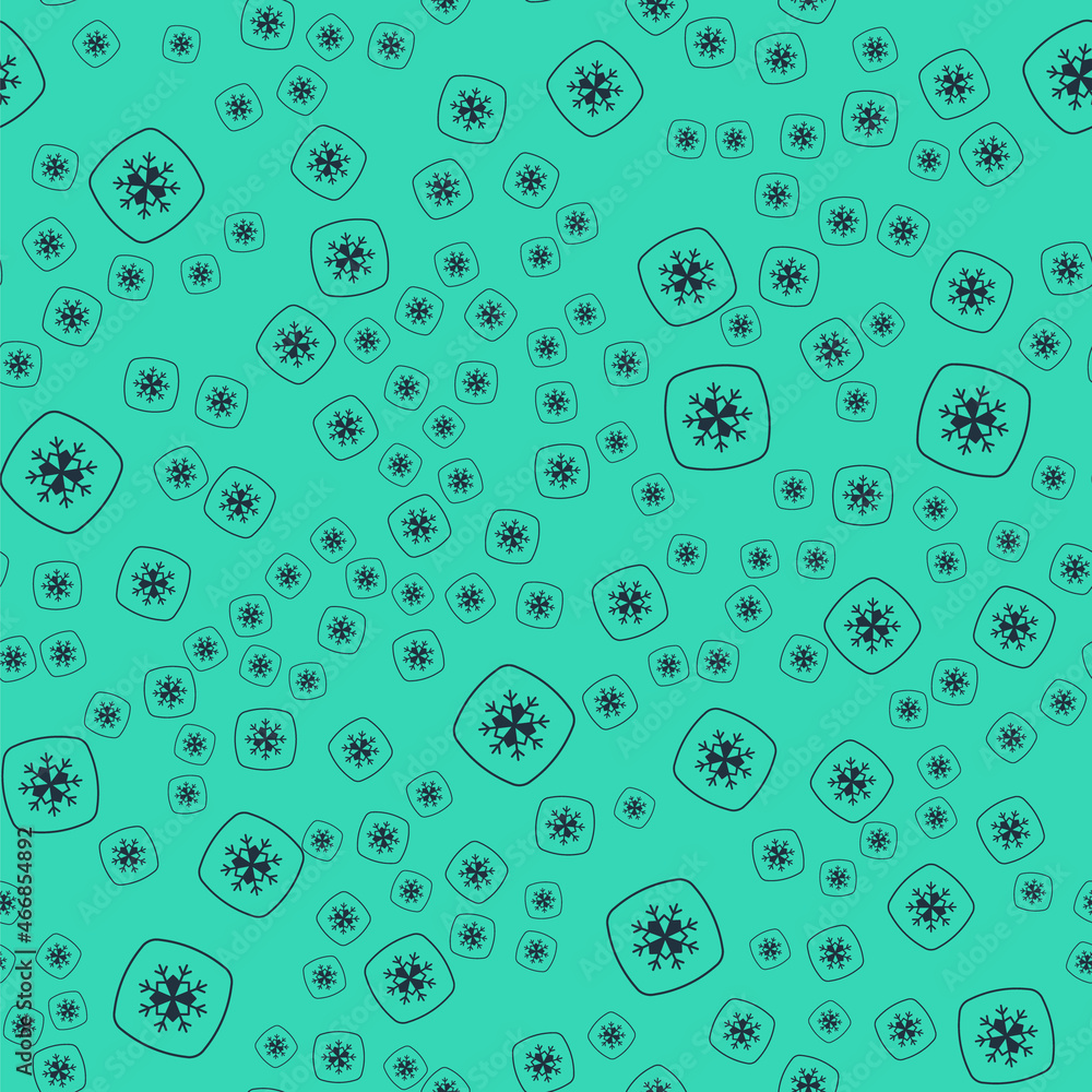 Black Snowflake icon isolated seamless pattern on green background. Merry Christmas and Happy New Year. Vector Black Snowflake icon isolated seamless pattern on green background. Merry Christmas and Happy New Year. Vector