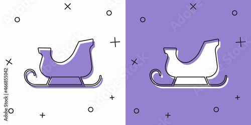 Set Christmas santa claus sleigh icon isolated on white and purple background. Merry Christmas and Happy New Year. Vector