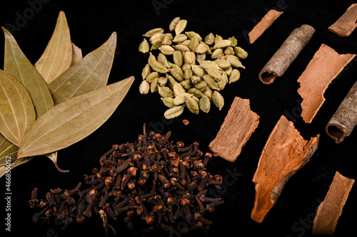 Картината върху платно Garam Masala  with ingredients, those are a common spice ,Garam masala in Indian kitchen
