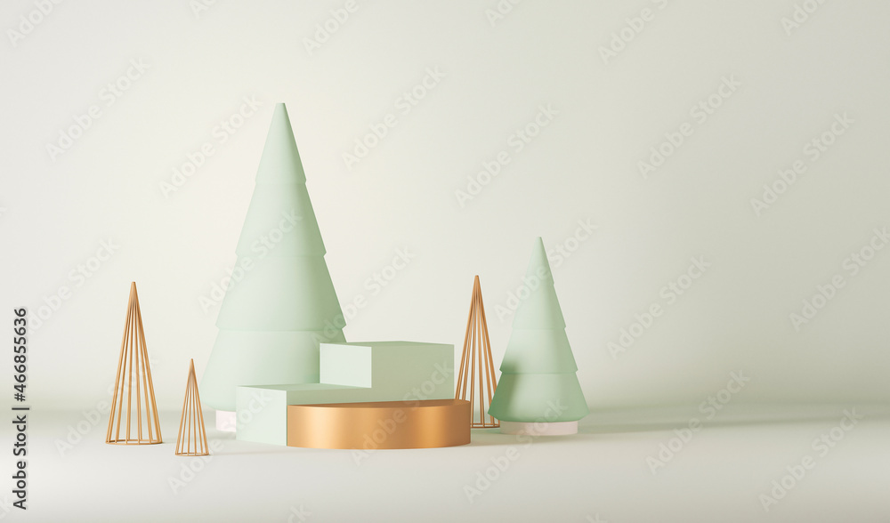 Minimal scene with gifts and pine trees, podium. Beige and golden, pastel blue shapes. For christmas holiday winter concept and magazines, poster, banner. 3D rendering
Minimal scene with gifts and pine trees, podium. Beige and golden, pastel blue shapes. For christmas holiday winter concept and magazines, poster, banner. 3D rendering