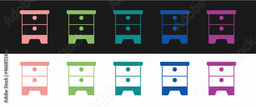 Set Furniture nightstand icon isolated on black and white background. Vector