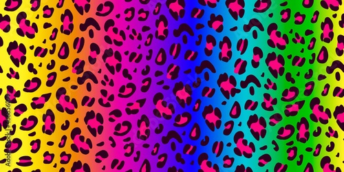 Rainbow leopard seamless pattern. Bright background.Animalistic print. Hand-drawn vector illustration