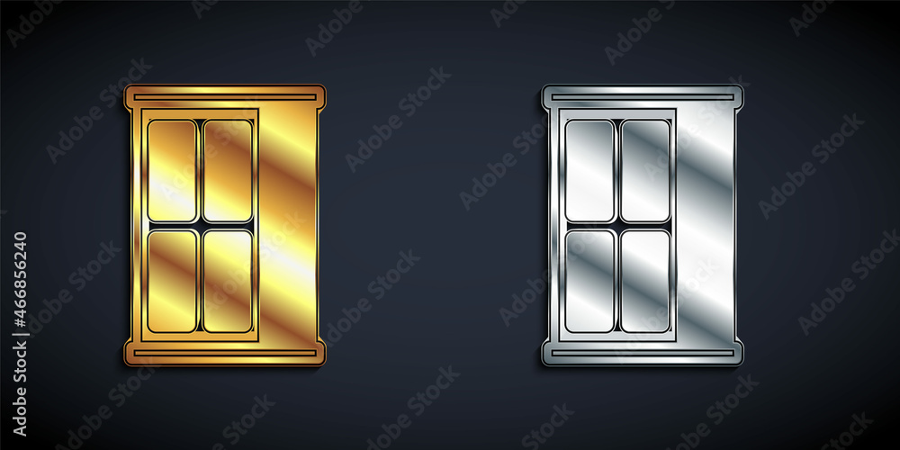 Gold and silver Wardrobe icon isolated on black background. Cupboard sign. Long shadow style. Vector Gold and silver Wardrobe icon isolated on black background. Cupboard sign. Long shadow style. Vector
