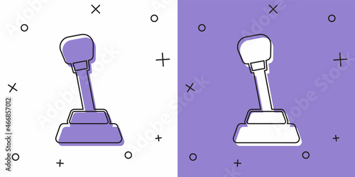 Set Gear shifter icon isolated on white and purple background. Manual transmission icon. Vector