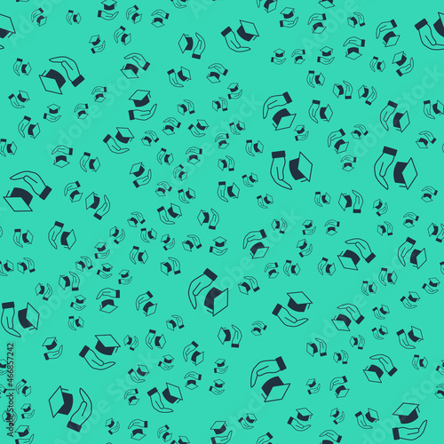 Black Education grant icon isolated seamless pattern on green background. Tuition fee, financial education, budget fund, scholarship program, graduation hat. Vector