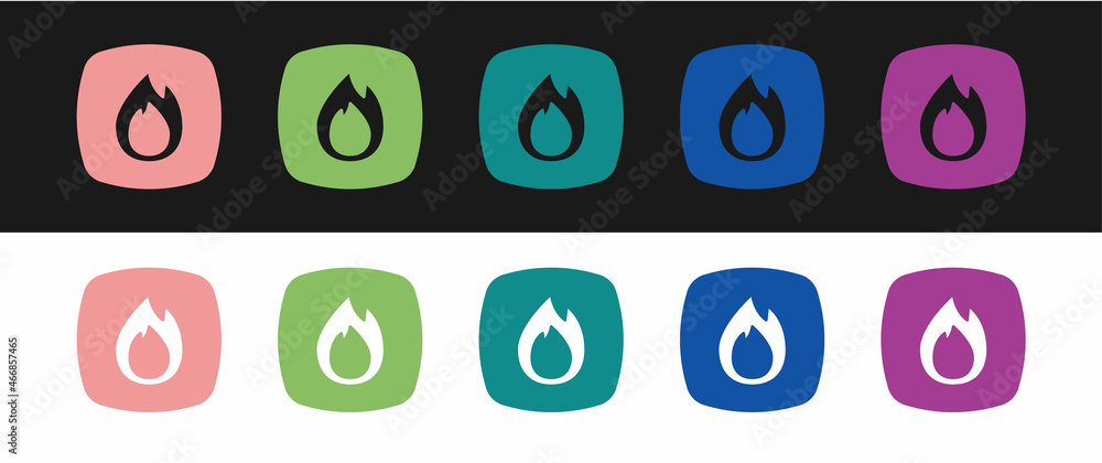 Set Fire flame icon isolated on black and white background. Vector Set Fire flame icon isolated on black and white background. Vector