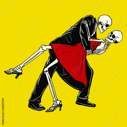 Couple Skeleton Skull Dancing cartoon illustration