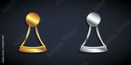 Gold and silver Chip for board game icon isolated on black background. Long shadow style. Vector