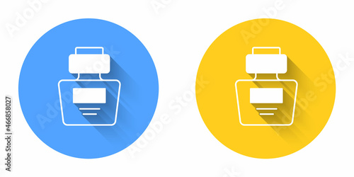 White Perfume icon isolated with long shadow background. Circle button. Vector