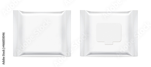 Two white pack of wet wipes. Clean packages without a reusable valve and with a reusable valve. Hygiene product. The image is isolated on a white background.
