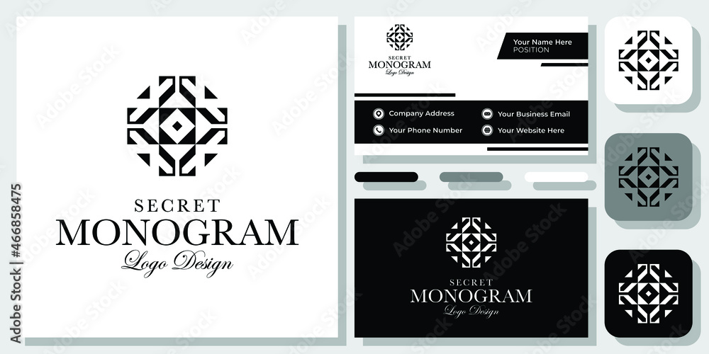Initial Letter K Vintage Monogram Geometric Square Retro Classic Logo Design with Business Card Template