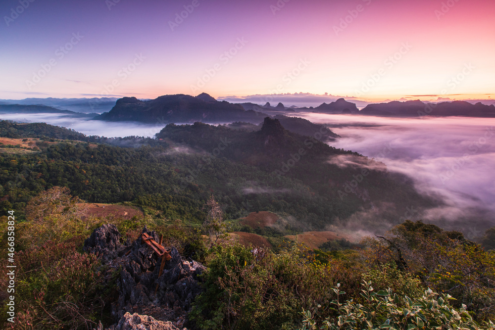 Ban Cha Bo, Landscape sea of mist  in Mae Hong Son  province Thailand.