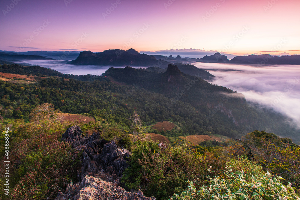 Ban Cha Bo, Landscape sea of mist  in Mae Hong Son  province Thailand.