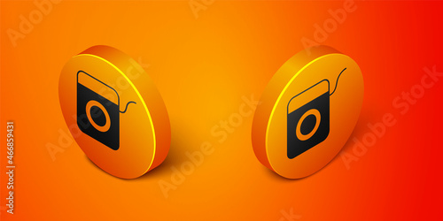 Isometric Dental floss icon isolated on orange background. Orange circle button. Vector