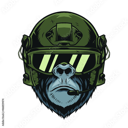 Gorilla with Military Helmet Vector