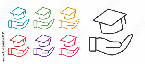 Set line Education grant icon isolated on white background. Tuition fee, financial education, budget fund, scholarship program, graduation hat. Set icons colorful. Vector