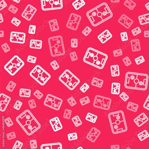White line Air hockey table icon isolated seamless pattern on red background. Vector