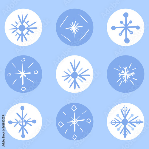 A set of icons for decorating stories in social networks on a winter theme. Collection of vector snowflakes
