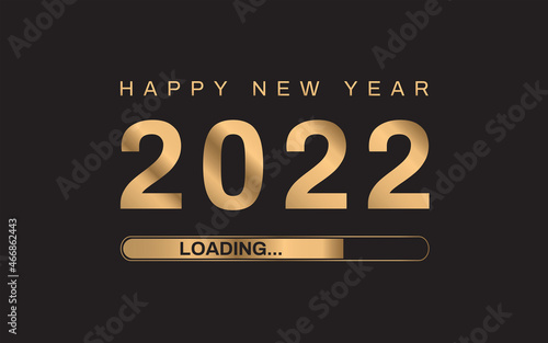 2022 loading. Gold 2022 happy new year isolated on black background. Luxury style. Vector illustration.