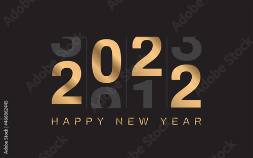 Happy New Year 2022 elegant design on Black background. Golden 2022 numbers. Luxury style. Vector illustration.