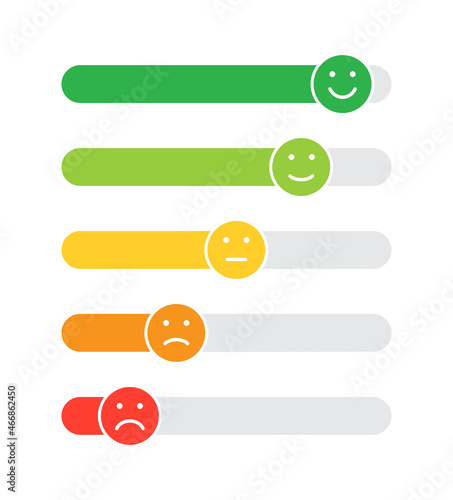 Customer satisfaction rating. Feedback emotion scale on white background. Slide bar rating. Vector illustration