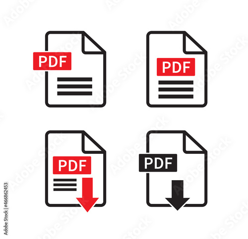 Set of PDF icon isolated on white background. Download pdf file. Vector illustration