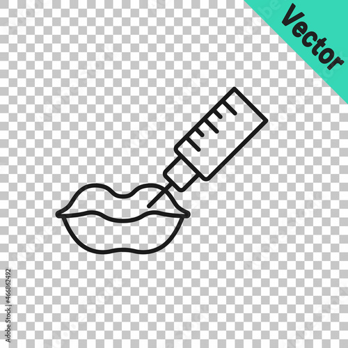 Black line Lip augmentation icon isolated on transparent background. Hyaluronic acid lips injection. Contour plastic. Vector