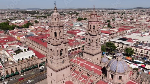 Aerial Drone View over the Cathedral of Morelia, Michoacan, Mexico photo